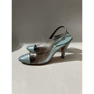 Bill Valentine Leather Turquoise Clear Sling Back‎ Heel Sandals Shoes Size 7